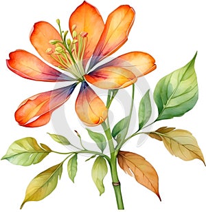 Palash flower, watercolor painting of Palash flower. AI-Generated.