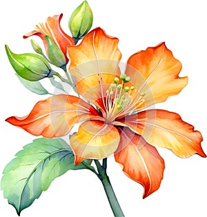 Palash flower, watercolor painting of Palash flower. AI-Generated.