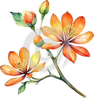 Palash flower, watercolor painting of Palash flower. AI-Generated.