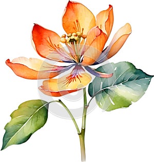 Palash flower, watercolor painting of Palash flower. AI-Generated.