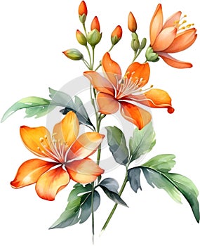 Palash flower, watercolor painting of Palash flower. AI-Generated.