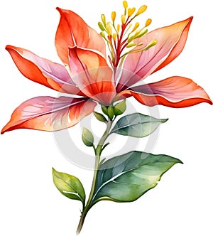 Palash flower, watercolor painting of Palash flower. AI-Generated.