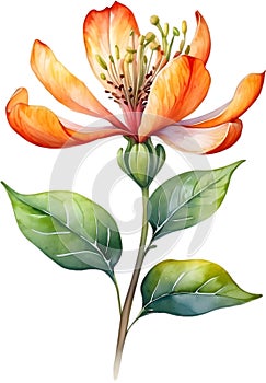 Palash flower, watercolor painting of Palash flower. AI-Generated.