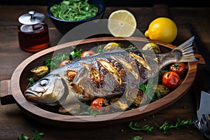 Palate perfection Grilled Dorade Royale fish with fresh and baked vegetables