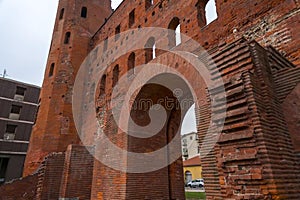 The Palatine Gate, Porta Palatina is a Roman Age city gate in Turin, Italy