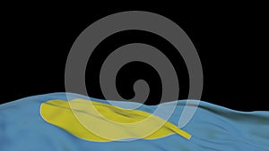 Palau fabric flag waving on the wind loop. Palauan embroidery stiched cloth banner swaying on the breeze. Half-filled black