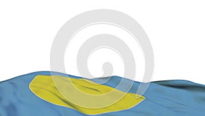 Palau fabric flag waving on the wind loop. Palauan embroidery stiched cloth banner swaying on the breeze. Half-filled white