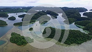 Palau and Koror Island Area with Many Small Islets in Background. Coral Reefs and Lagoon