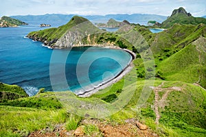 Palau Padar with ohm shaped beach in Komodo National Park, Flores, Indonesia