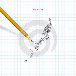 Palau sketch scribble vector map drawn on checkered school notebook paper background