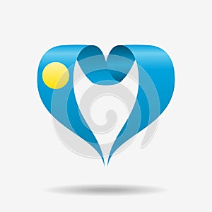 Palauan flag heart-shaped ribbon background layout. Vector illustration.