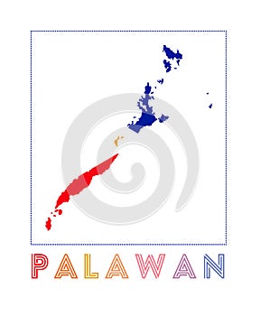 Palawan Logo. Map of Palawan with island name and.