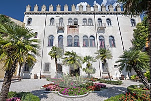 Palazzo dei Capitani Palace of the captains on the shore of lake Garda, Malcesine Italy.