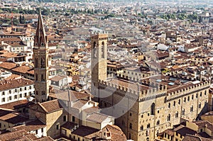 Palazzo del Bargello and Badia Fiorentina steeple, Florence, Italy, travel destination photo