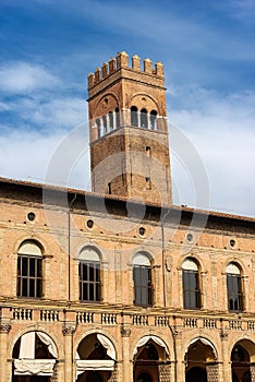 Palazzo del Podesta and Arengo Tower - Piazza Maggiore Bologna Italy