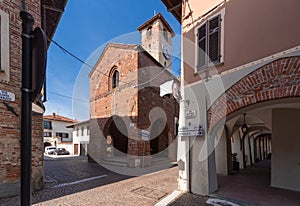 Palazzo della Credenza with the clock tower in Caramagna Piemonte Italy