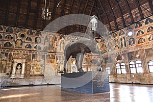 The Palazzo della Ragione with a wooden sculpture of a horse Trojan horse made in 1466. Padua