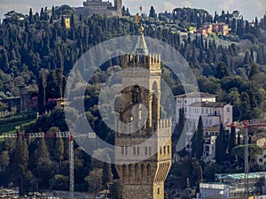 Palazzo della Signoria Florence Aerial view cityscape from giotto tower detail near Cathedral Santa Maria dei Fiori, Brunelleschi