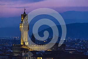 Palazzo della signoria in Florence night view panorama