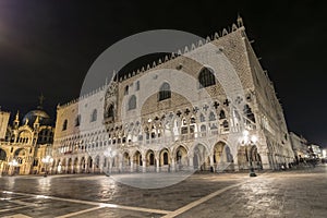 Palazzo Ducale by night in Venice photo