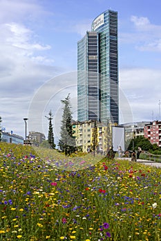 Palazzo Lombardia in Milan, Italy, at springtime