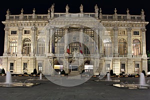 Palazzo Madama in Turin lighted at night