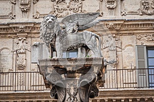 Palazzo Maffei and the Lion of Saint Mark in Verona Piazza delle Erbe, Veneto, Italy, Europe, World Heritage