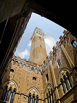 Palazzo Pubblico with Mangia tower in top. Siena, Italy