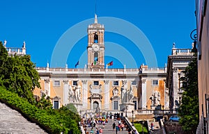 Palazzo Senatorio Senate Palace by Michelangelo Buonarotti at Piazza Campidoglio square at Capitoline hill in Rome in Italy