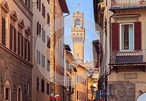 Palazzo Vecchio and Arnolfo Tower in Florence early in the morning. photo