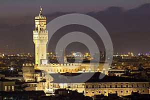 Palazzo Vecchio in Florence at night, Italy