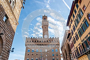 The Palazzo Vecchio a Massive Romanesque Fortress Palace, is the Town Hall of Florence, Italy