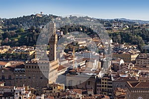 Palazzo Vecchio The Old Palace. Aerial view. Florence, Italy