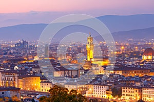 Palazzo Vecchio at sunset in Florence, Italy