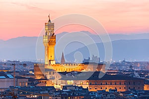 Palazzo Vecchio at sunset in Florence, Italy