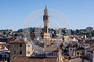 Palazzo Vecchio. View from Giotto`s Campanile. Florence, Italy