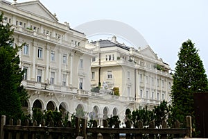 Palazzo Venezia in Piazza Martiri della LibertÃ . Neoclassical style building houses a bank and some cafes on the ground floor