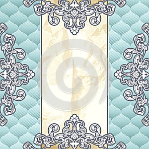 Pale blue vintage banner with metallic ornaments