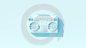 Pale Blue Vintage 80's Style Boombox Hi Fi Portable Cassette Player Stereo Speakers Blue Background