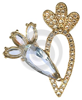 Pale Blue & White Crystal Rhinestones Gold Carrot Charm