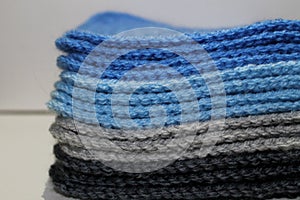 A pale of bright knitted elements