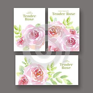 Pale color tender rose flowers card set.
