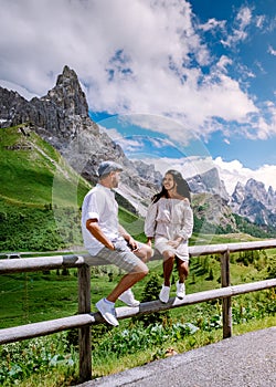 Pale di San Martino from Baita Segantini - Passo Rolle italy,Couple visit the italian Alps, View of Cimon della Pala