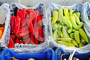 Pale Green and Bright Red Banana Peppers, Greece