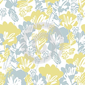 Pale green and gray flowers seamless pattern