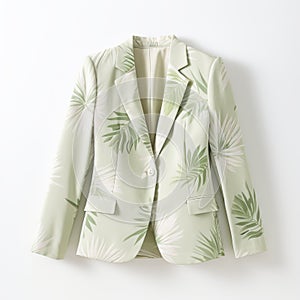 Pale Green Palm Print Blazer - Limited Color Range - 32k Uhd