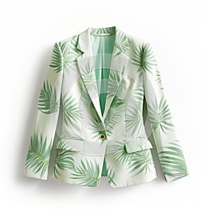 Pale Green Palm Print Women\'s Blazer - Studio Catalog Photo