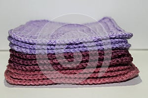 A pale of bright knitted elements