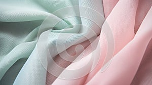 Pale pink and mint green, cotton textile background. Generative AI