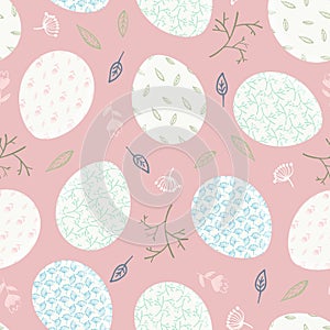 Pale pink pattern with Easter eggs and branches